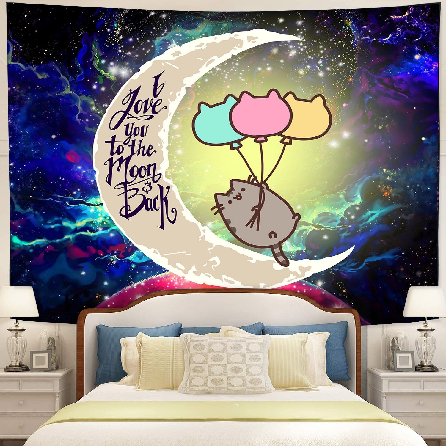 Pusheen Cat Moon And Back Galaxy Tapestry Room Decor Nearkii