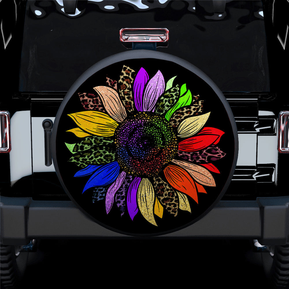 Rainbow Colorful Cheetah Sunflower Jeep Car Spare Tire Covers Gift For Campers Nearkii