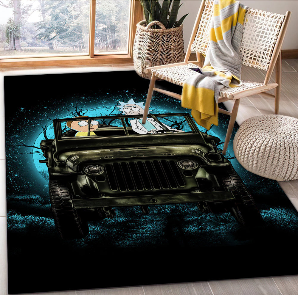 Rick And Morty Ride Jeep Funny Anime Moonlight Rug Carpet Rug Home Room Decor Nearkii