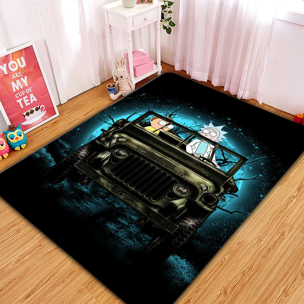 Rick And Morty Ride Jeep Funny Anime Moonlight Rug Carpet Rug Home Room Decor Nearkii