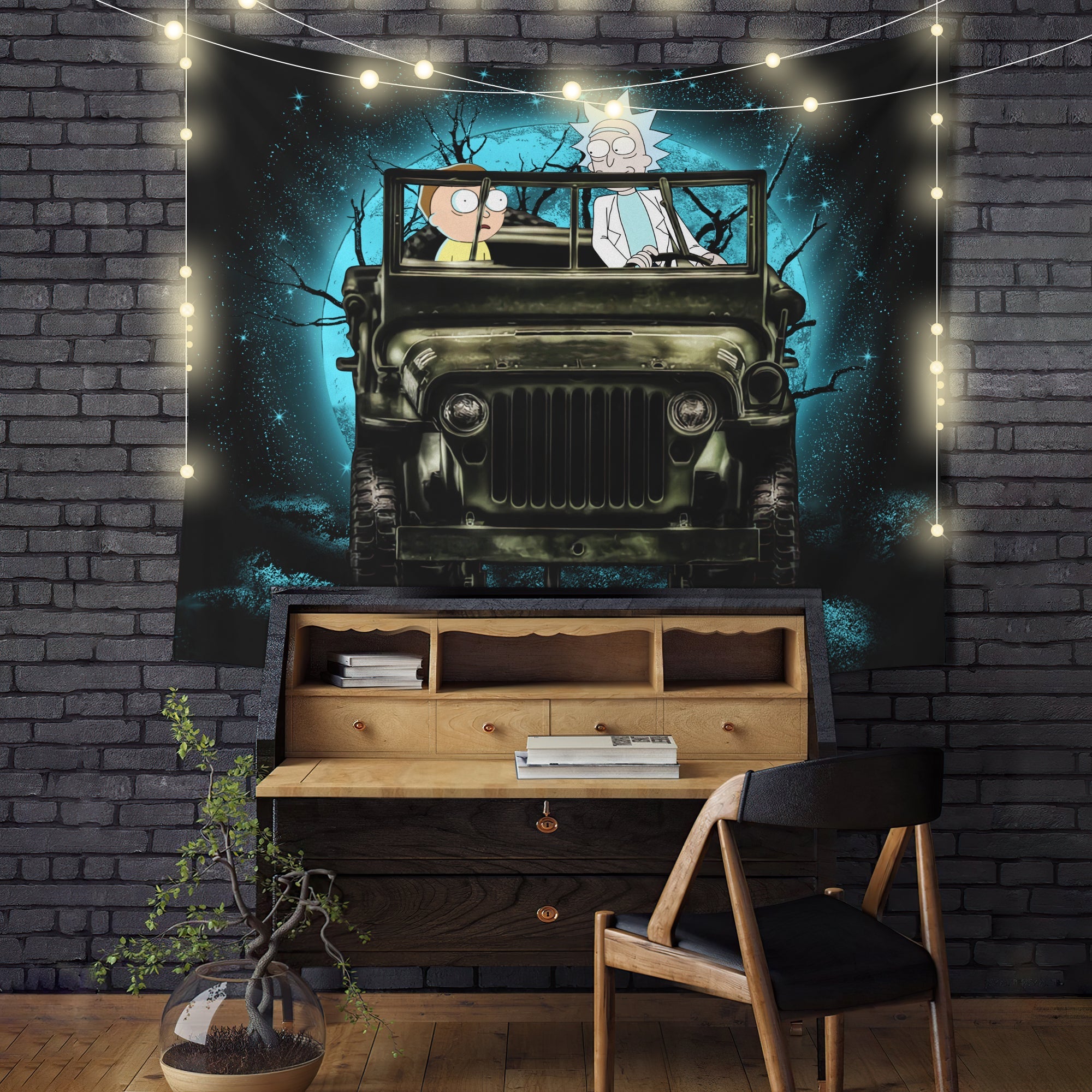 Rick And Morty Moonlight Halloween Jeep Funny Tapestry Room Decor Nearkii