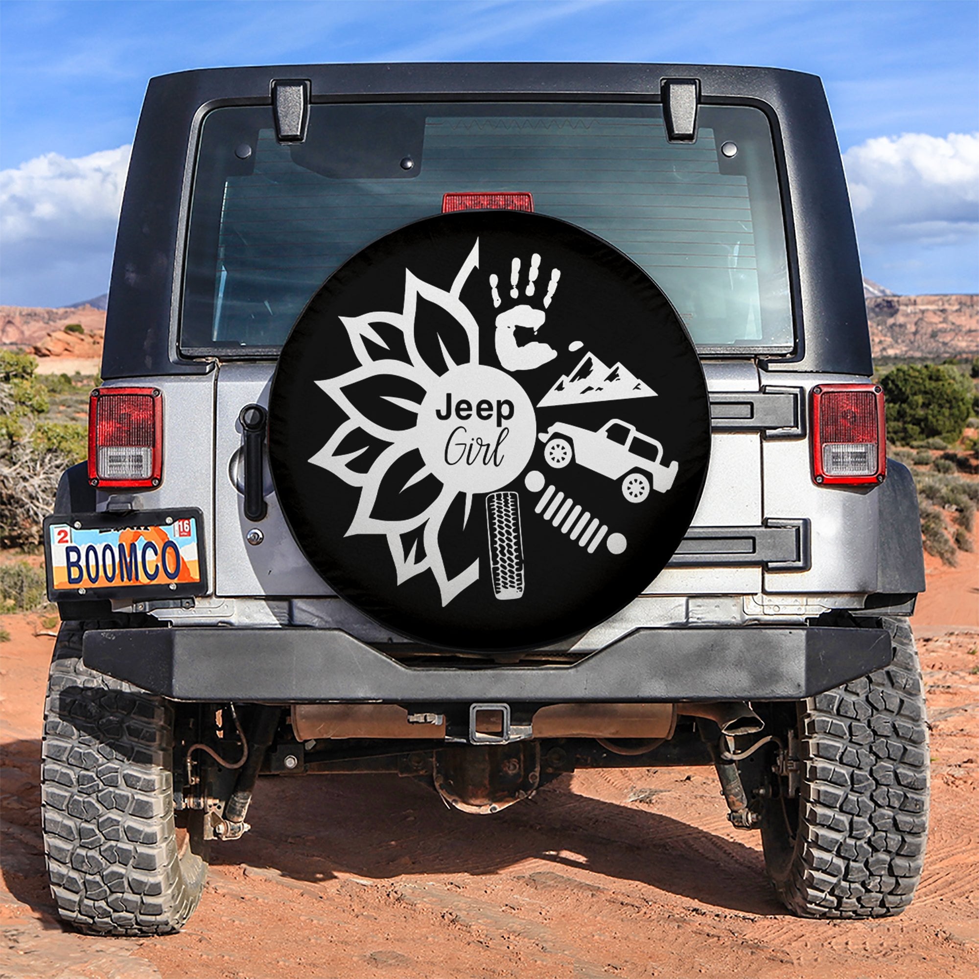 Sunflower Jeep Girl Car Spare Tire Covers Gift For Campers Nearkii