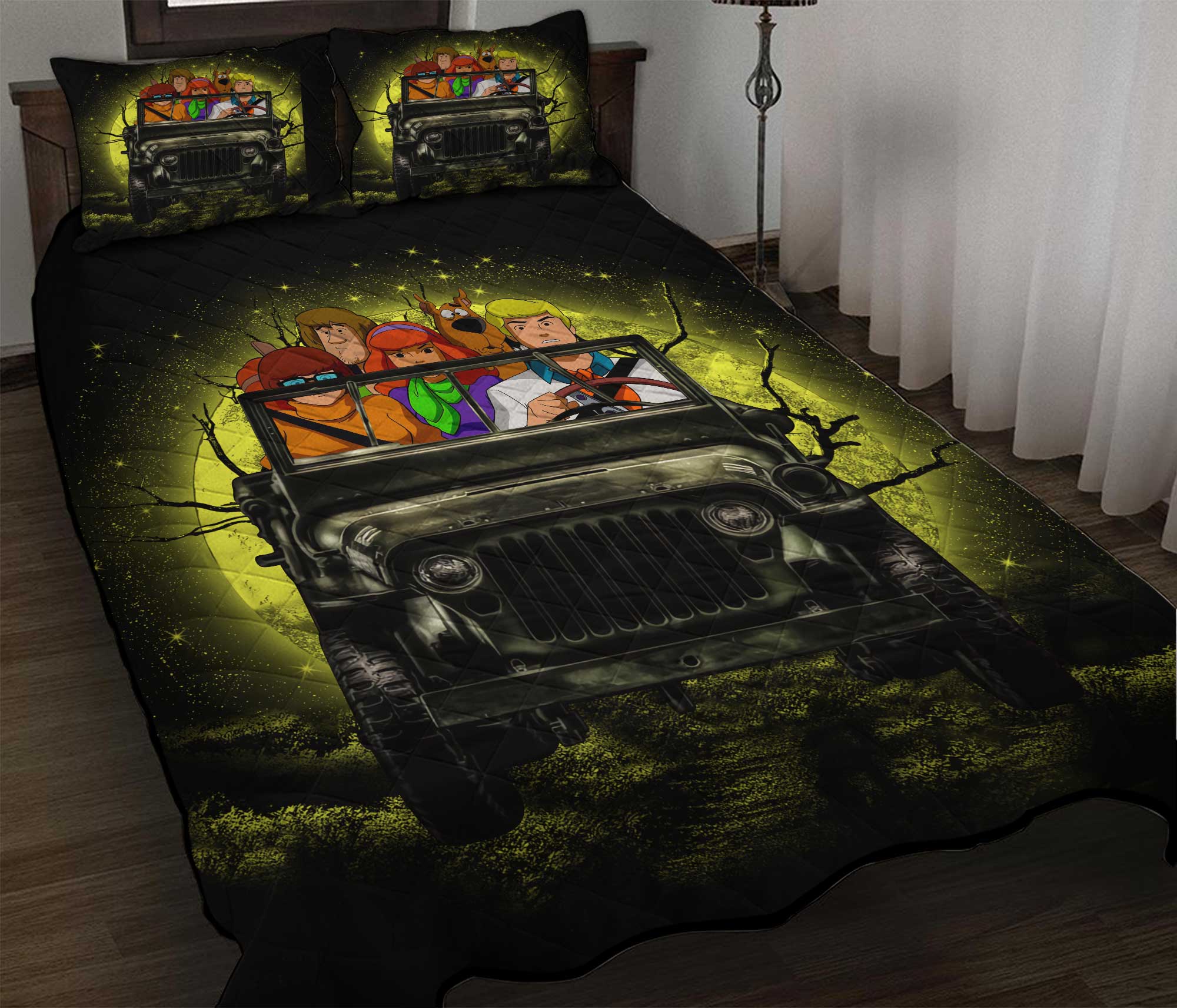 Scooby Doo Funny Drive Jeep Halloween Moonlight Quilt Bed Sets Nearkii