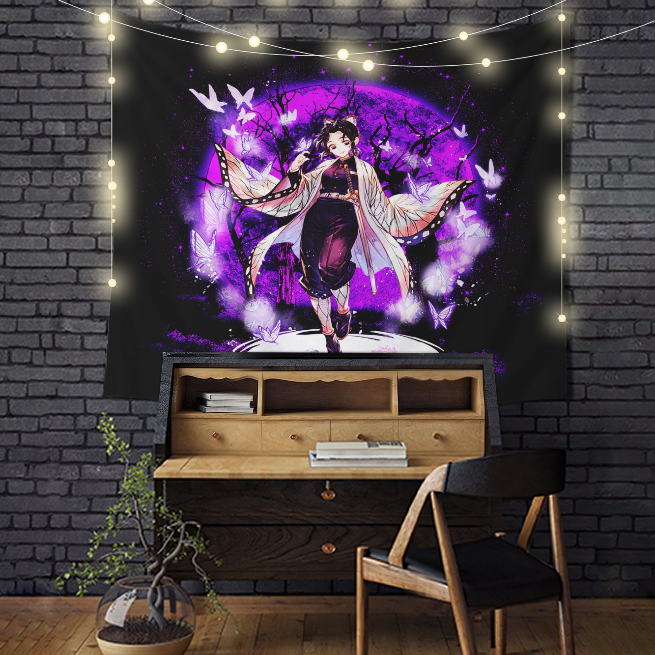 Shinobu Demon Slayer Moonlight Tapestry Room Decor Nearkii