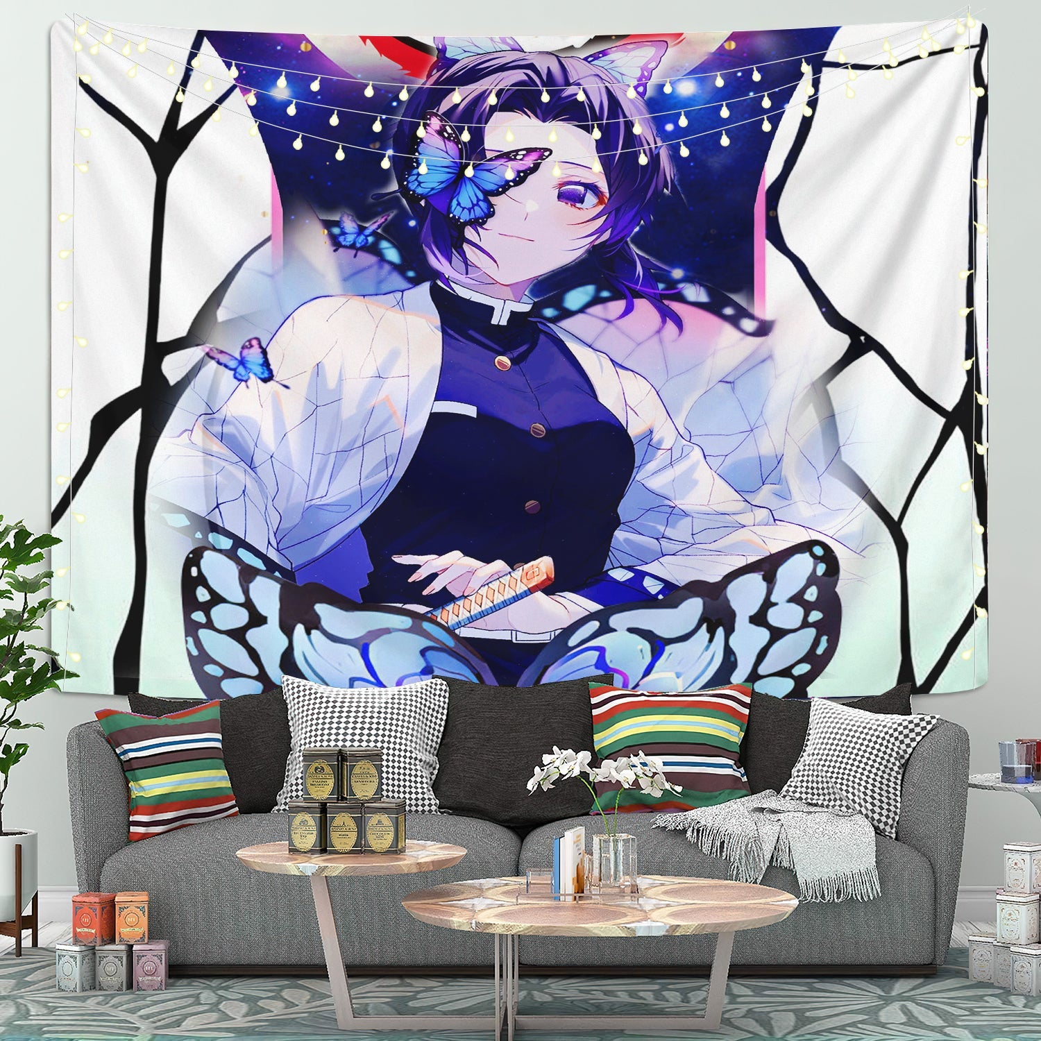 Shinobu Sky Demon Slayer Butterfly Tapestry Room Decor Nearkii