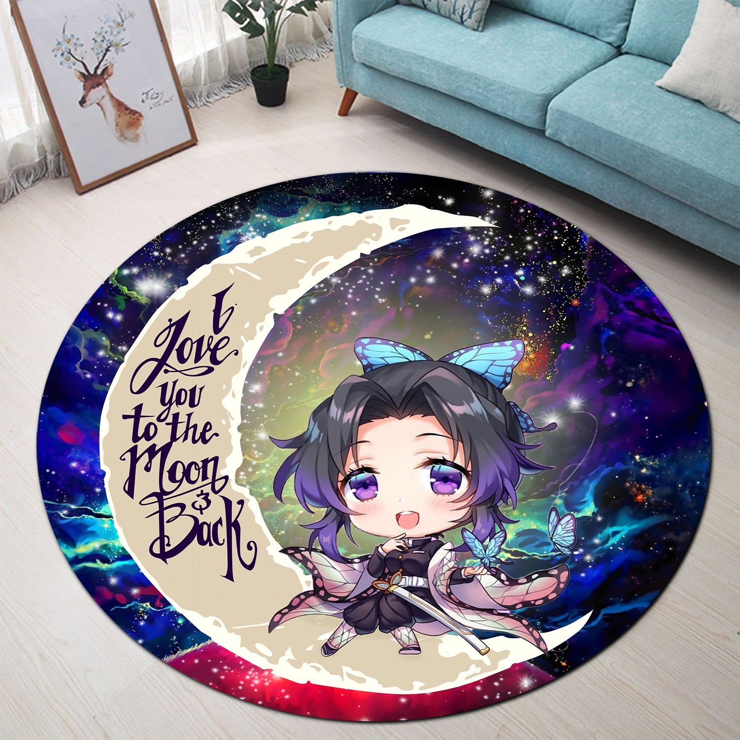 Shinobu Demon Slayer Love You To The Moon Galaxy Round Carpet Rug Bedroom Livingroom Home Decor Nearkii