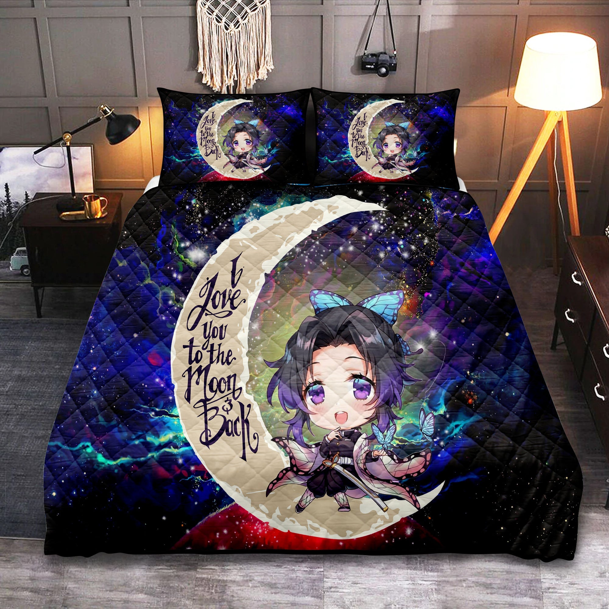 Shinobu Demon Slayer Love You To The Moon Galaxy Quilt Bed Sets Nearkii