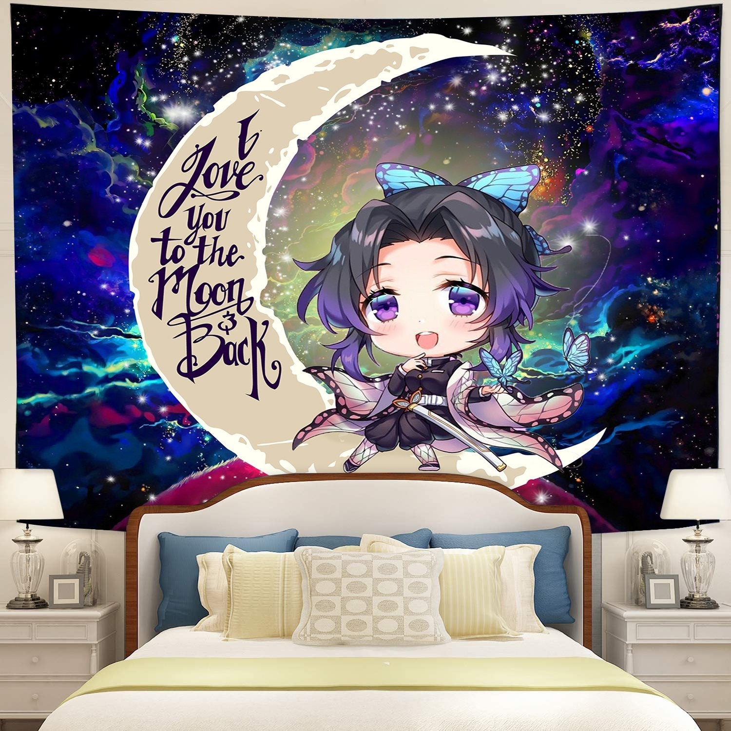 Shinobu Demon Slayer Moon And Back Galaxy Tapestry Room Decor Nearkii