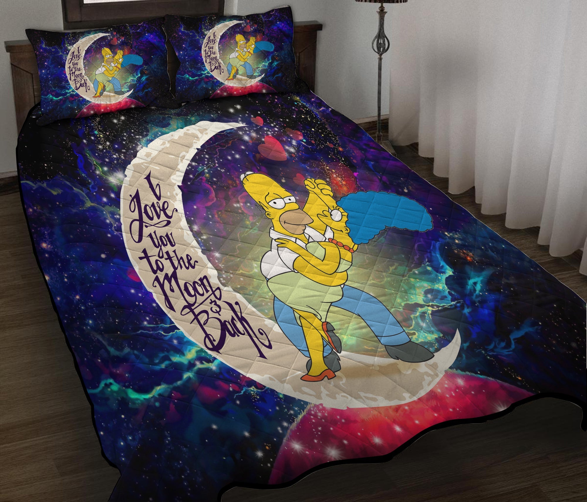 Simpsons Family Love You To The Moon Galaxy Quilt Bed Sets Nearkii