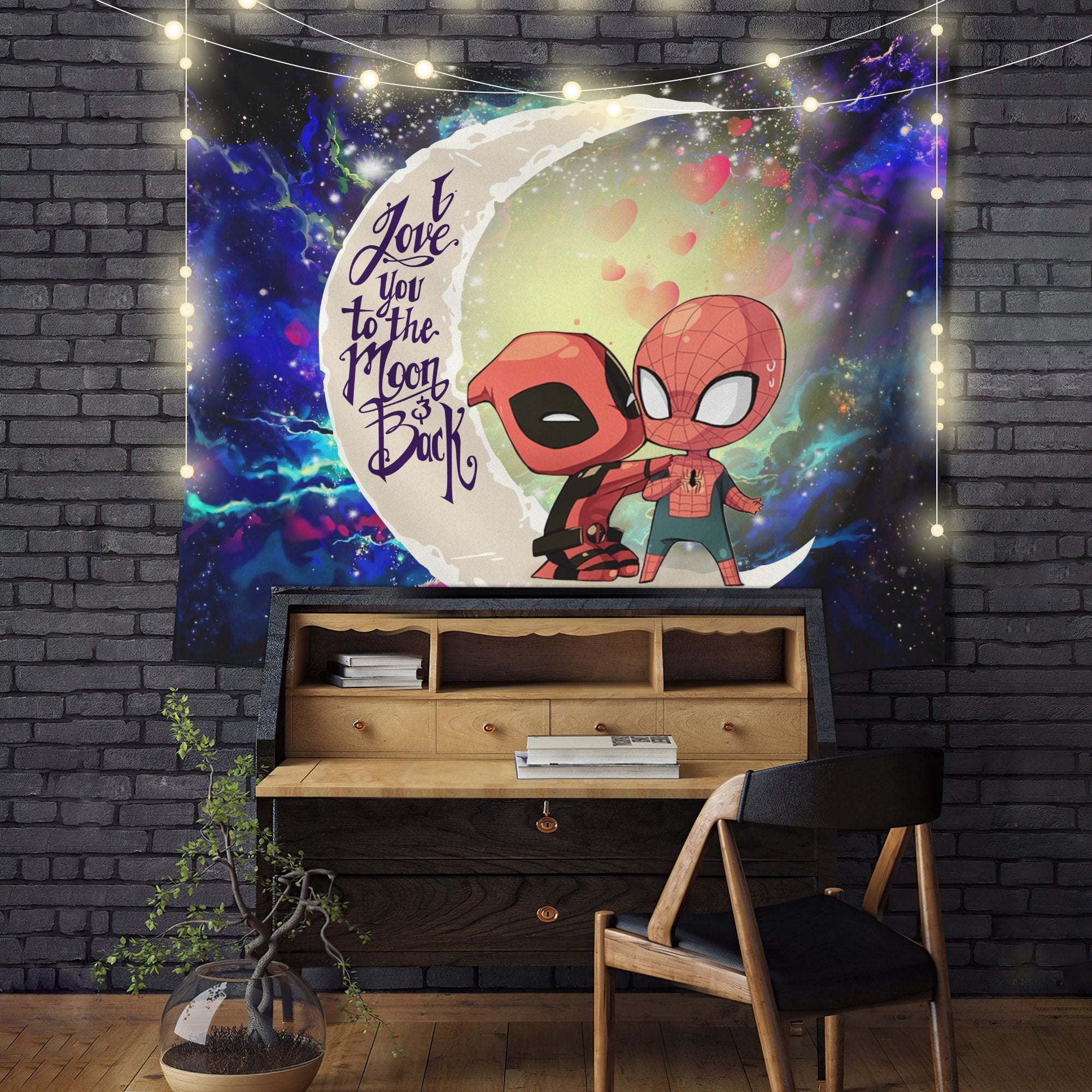 Spiderman And Deadpool Couple Moon And Back Galaxy Tapestry Room Decor Nearkii