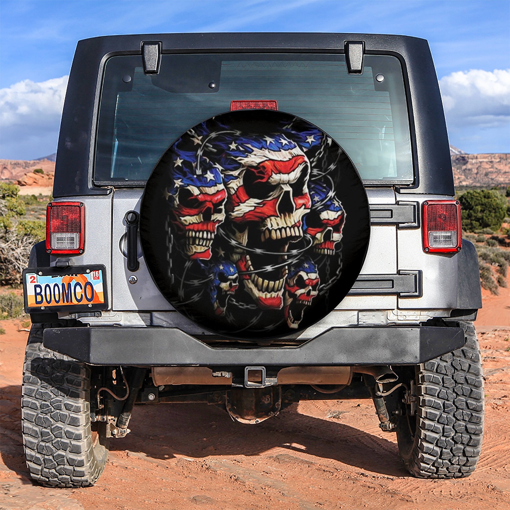 Skull American Flag Jeep Car Spare Tire Cover Gift For Campers Nearkii