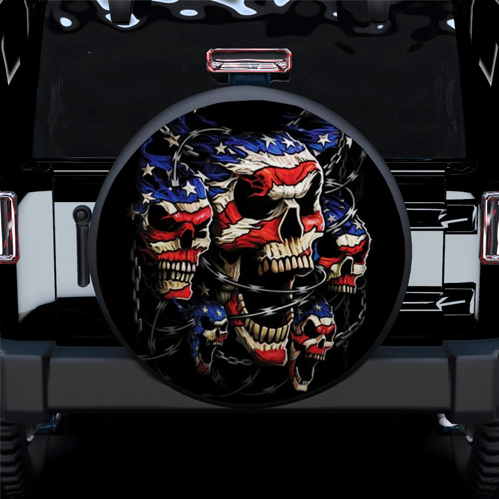 Skull American Flag Jeep Car Spare Tire Cover Gift For Campers Nearkii