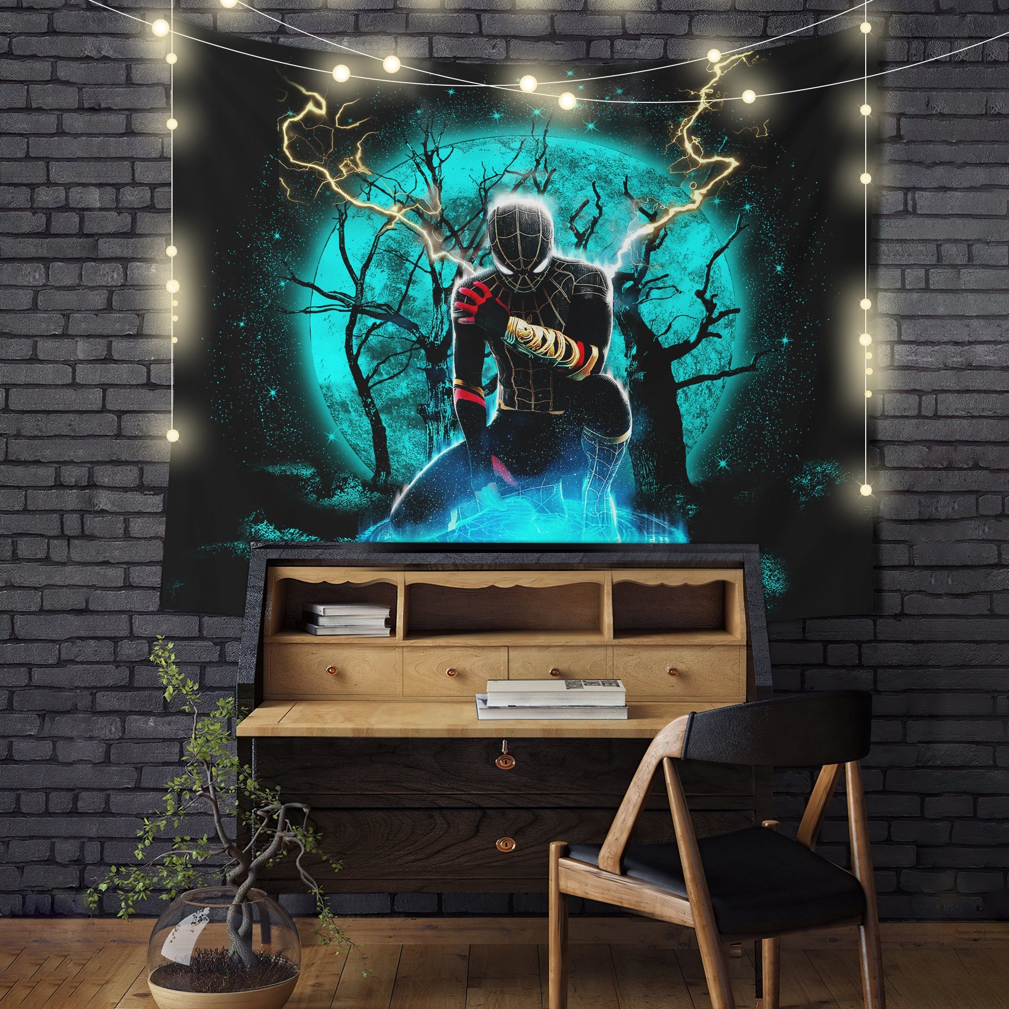 Spider Man Black Suit No Way Home Moonlight Tapestry Room Decor