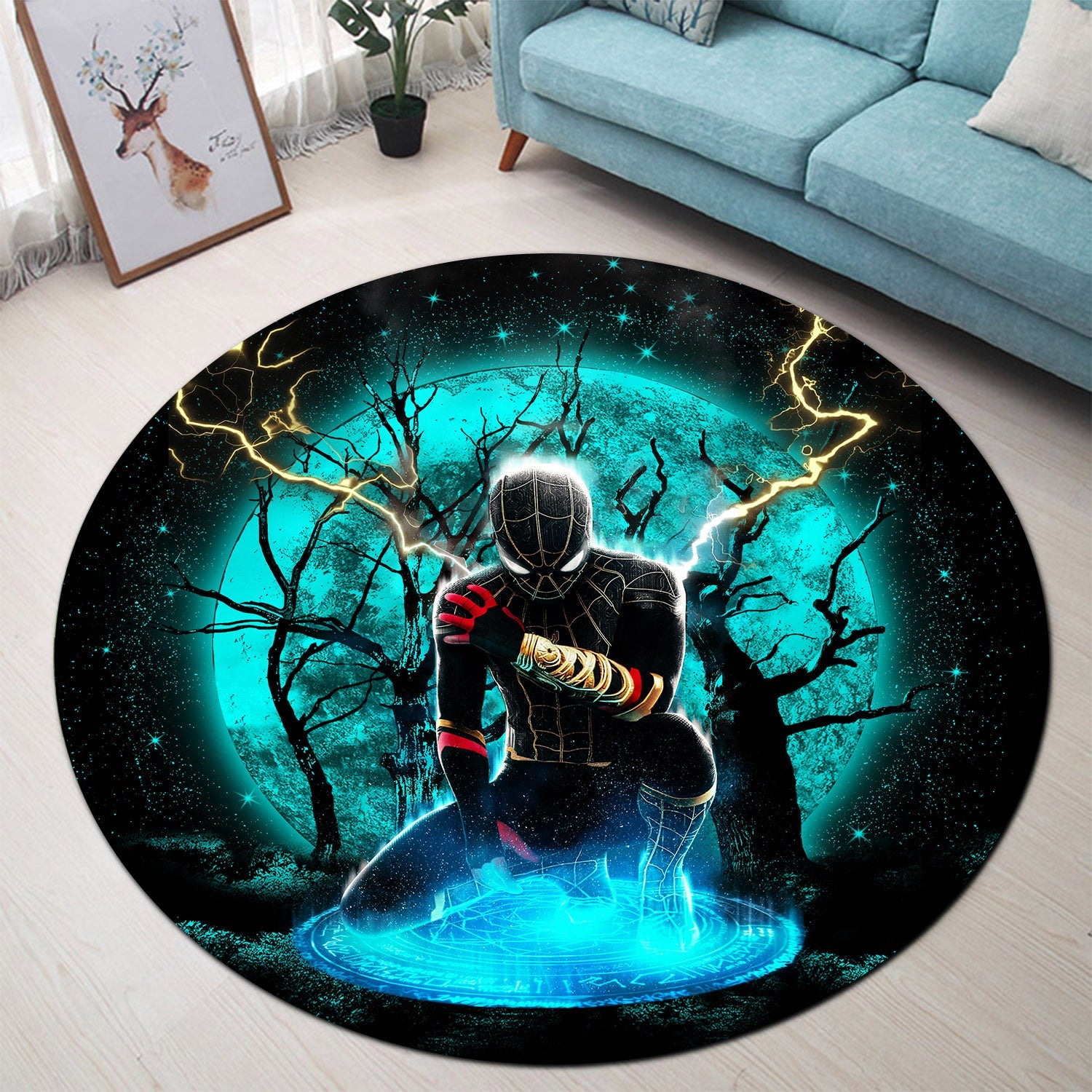 Spider Man Black Suit No Way Home Moonlight Round Carpet Rug Bedroom Livingroom Home Decor Nearkii