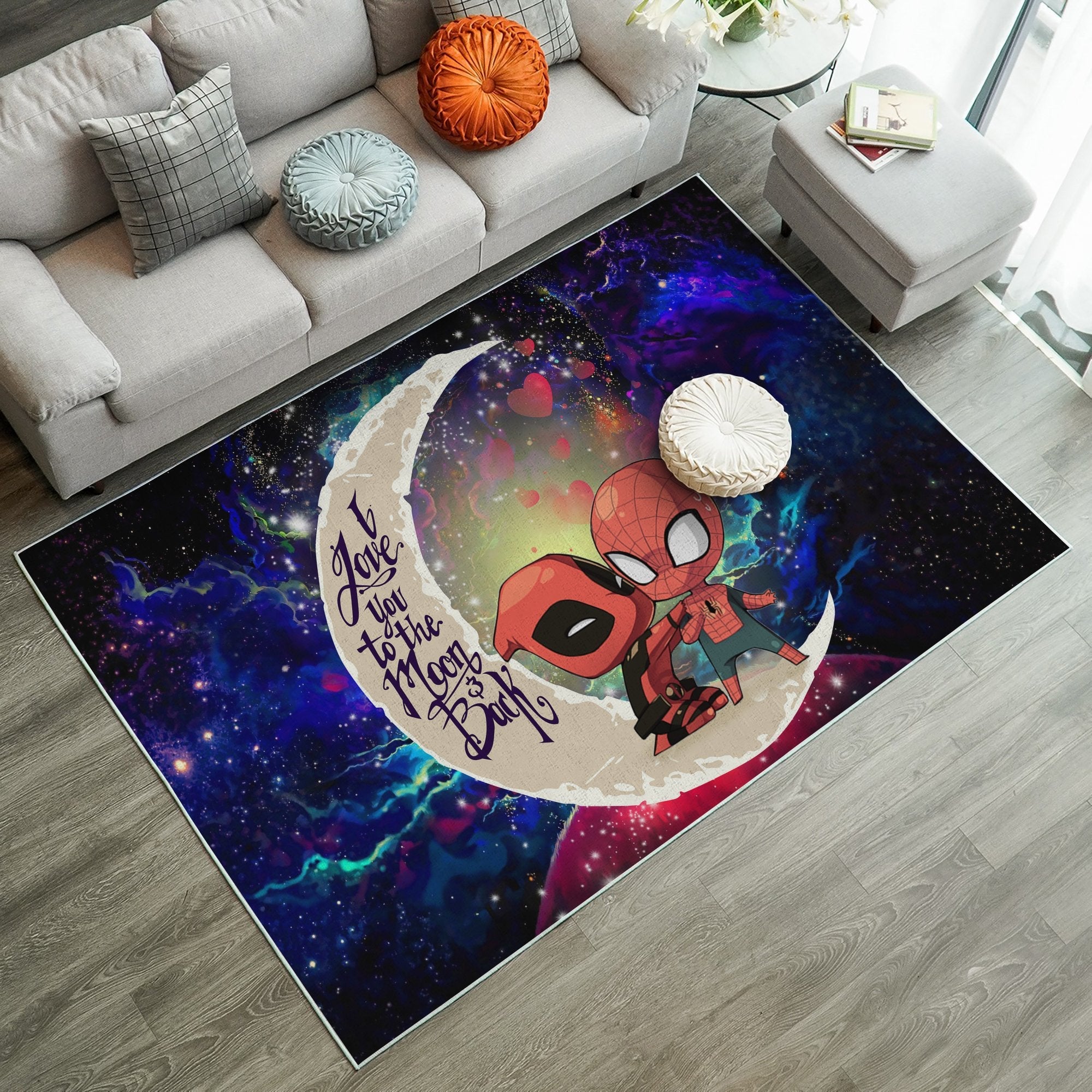 Spiderman And Deadpool Couple Love You To The Moon Galaxy Carpet Rug Home Room Decor Nearkii