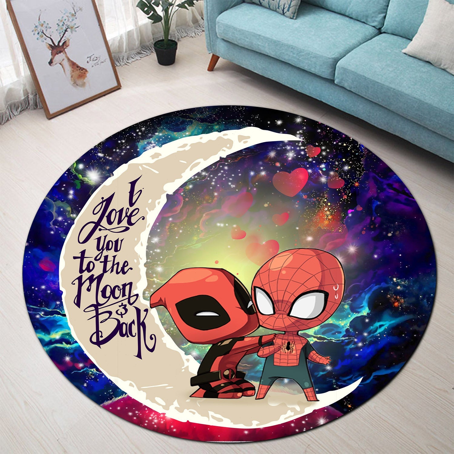 Spiderman And Deadpool Couple Love You To The Moon Galaxy Round Carpet Rug Bedroom Livingroom Home Decor Nearkii