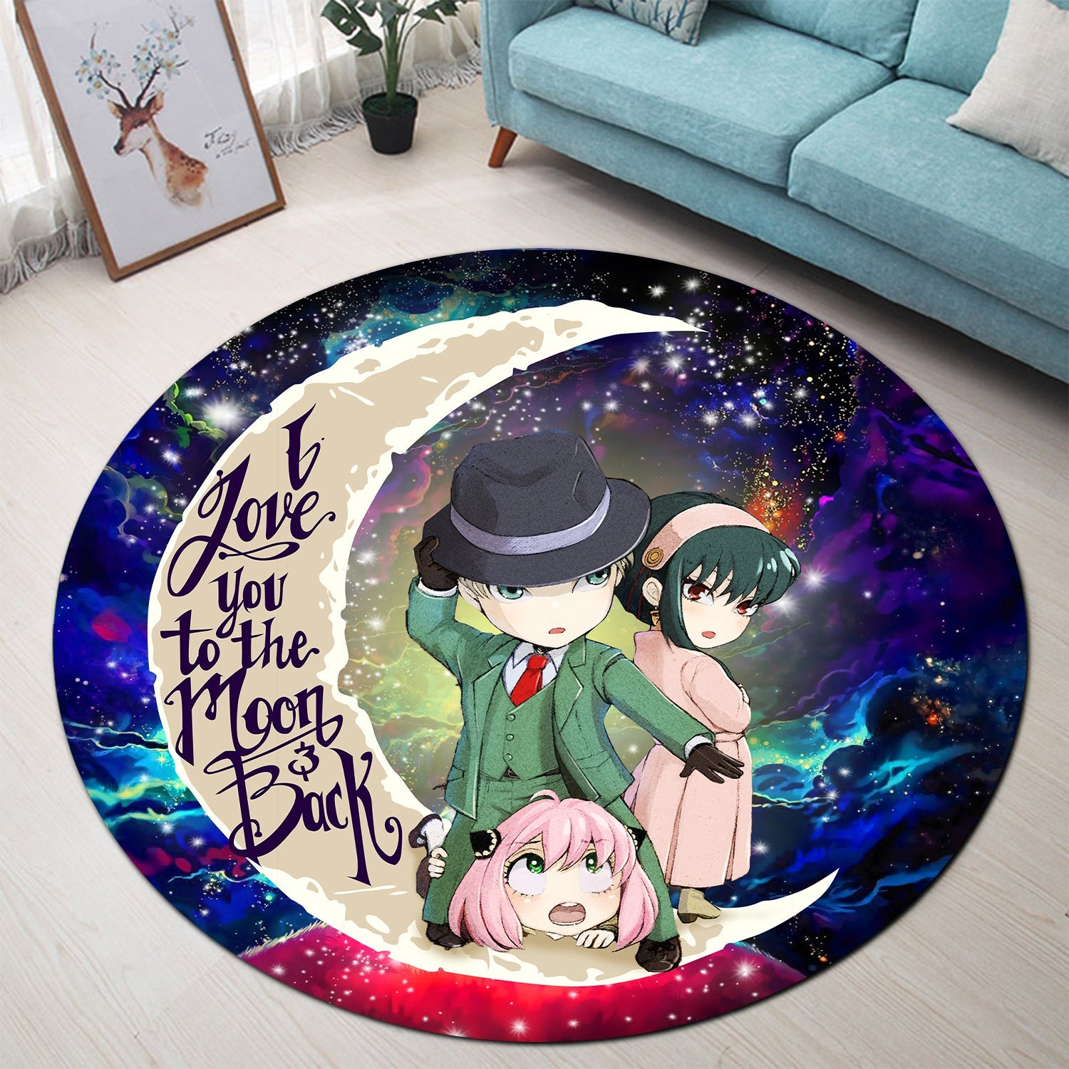 Spy x Family Love You To The Moon Galaxy Round Carpet Rug Bedroom Livingroom Home Decor Nearkii