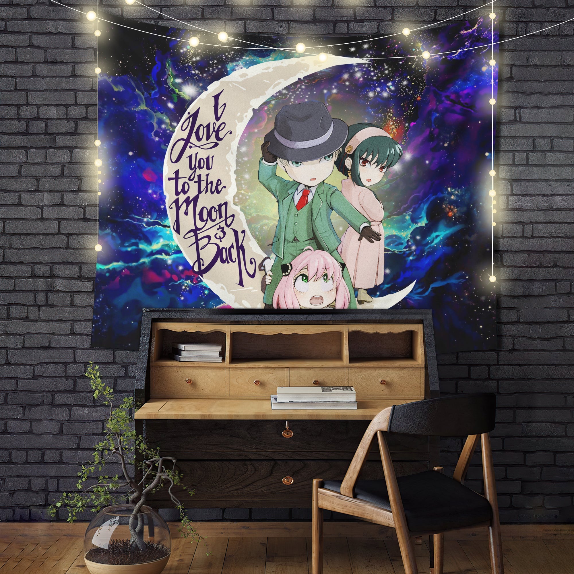 Spy x Family Love You To The Moon Galaxy Tapestry Room Decor Nearkii