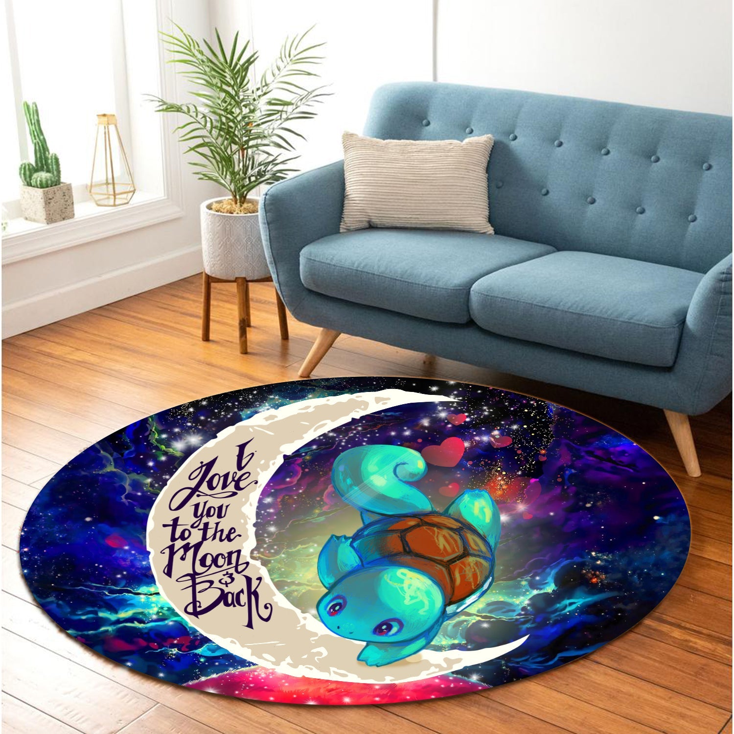 Squirtle Pokemon Love You To The Moon Galaxy Round Carpet Rug Bedroom Livingroom Home Decor Nearkii