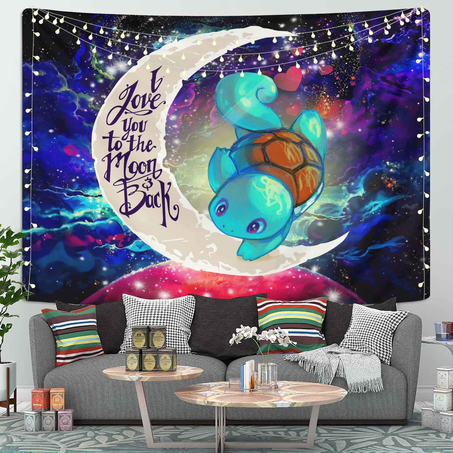 Squirtle Pokemon Love You To The Moon Galaxy Tapestry Room Decor Nearkii