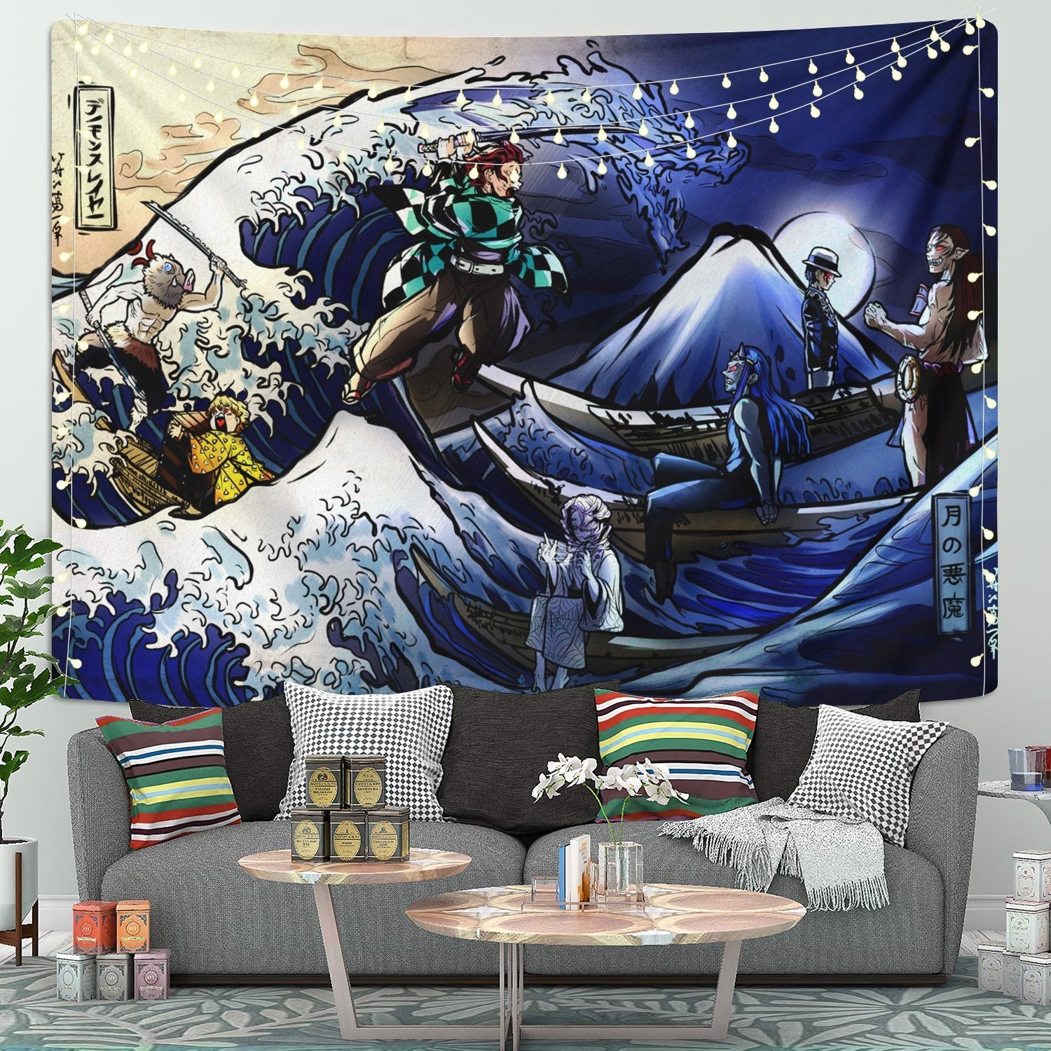 The Great Wave Demon Slayer Tapestry Room Decor Nearkii