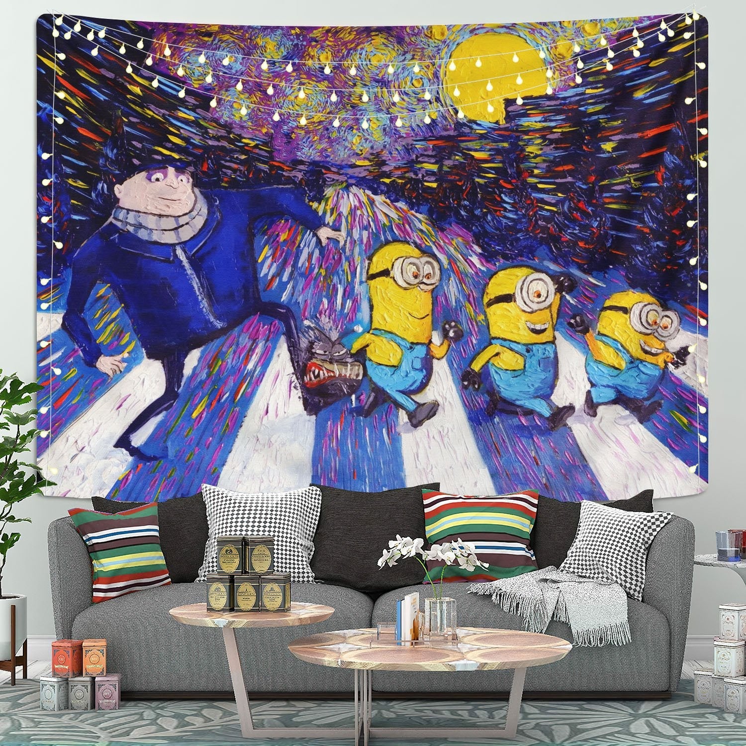 Starry Night Despicable Me Minions Tapestry Room Decor Nearkii