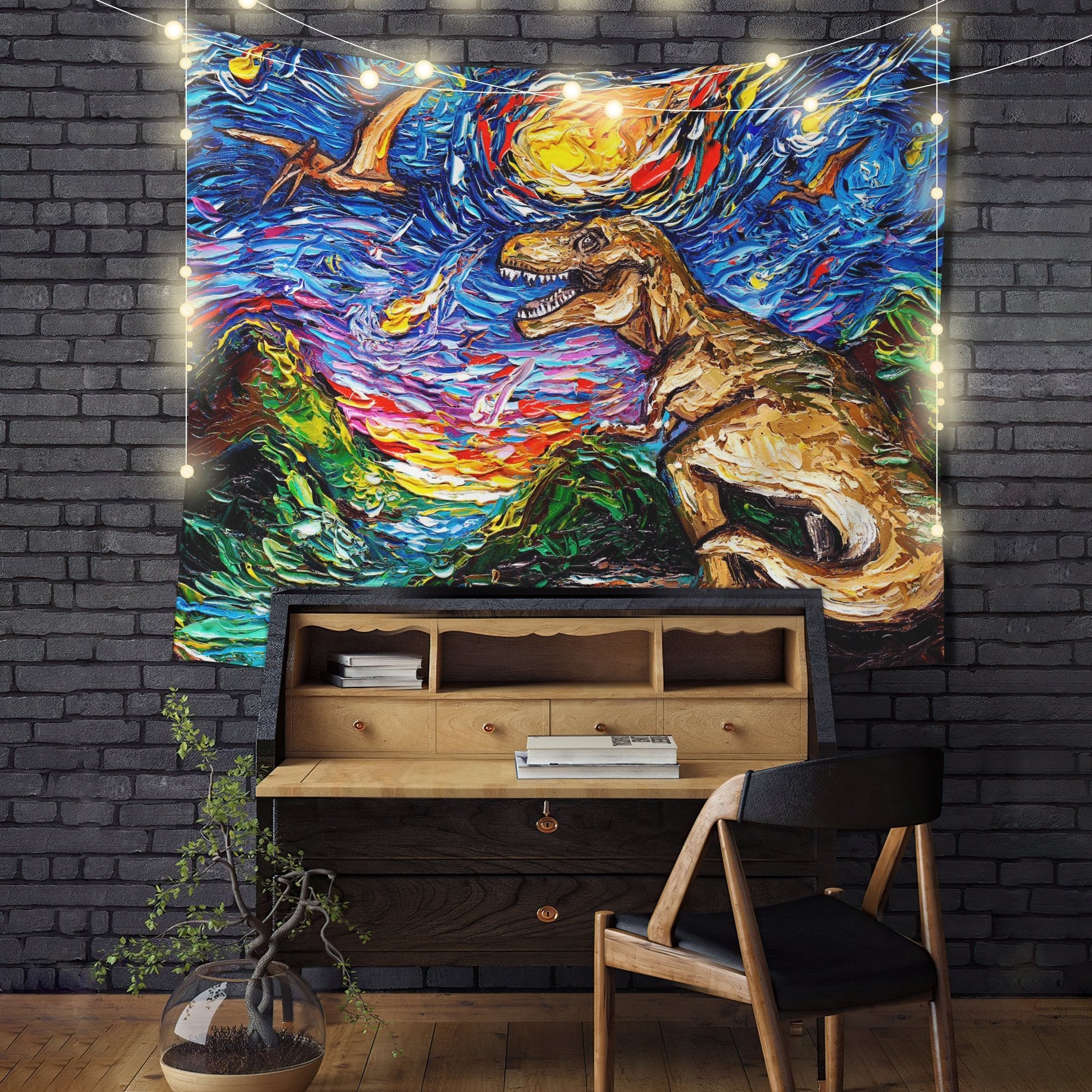 Starry Night Dinosaurs Tapestry Room Decor Nearkii