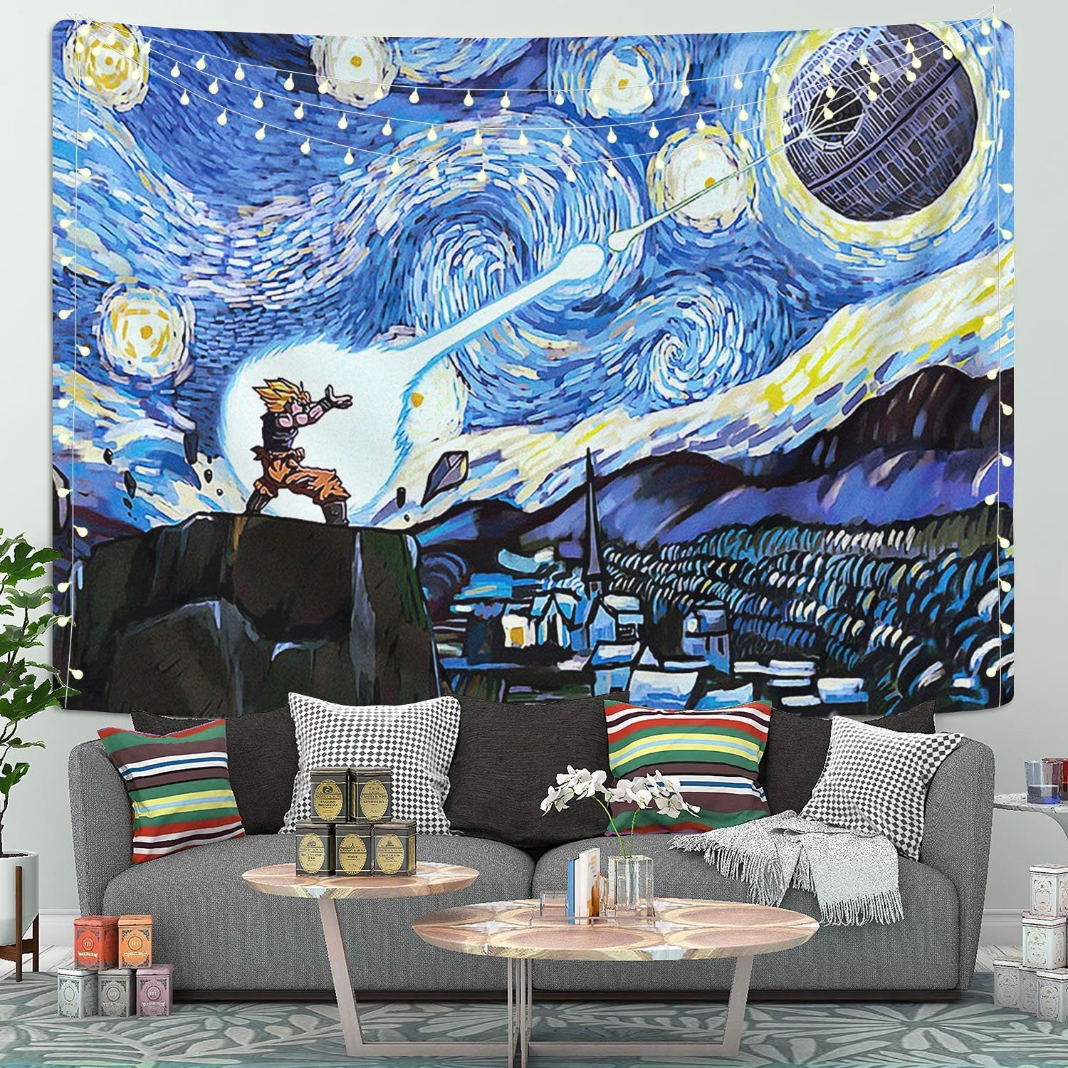 Starry Night Goku Vs Deadstar Tapestry Room Decor Nearkii