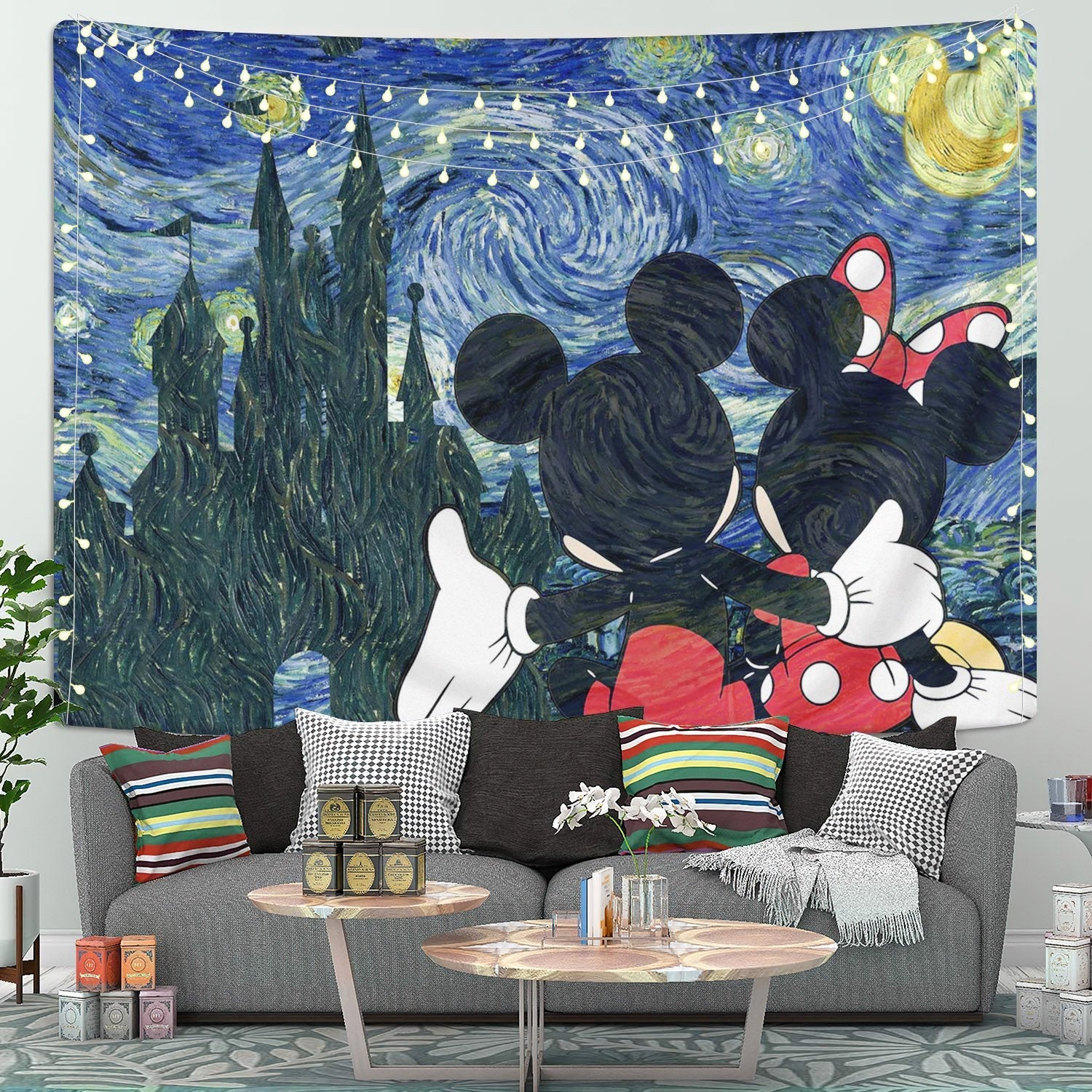 Starry Night Mice Love Tapestry Room Decor Nearkii