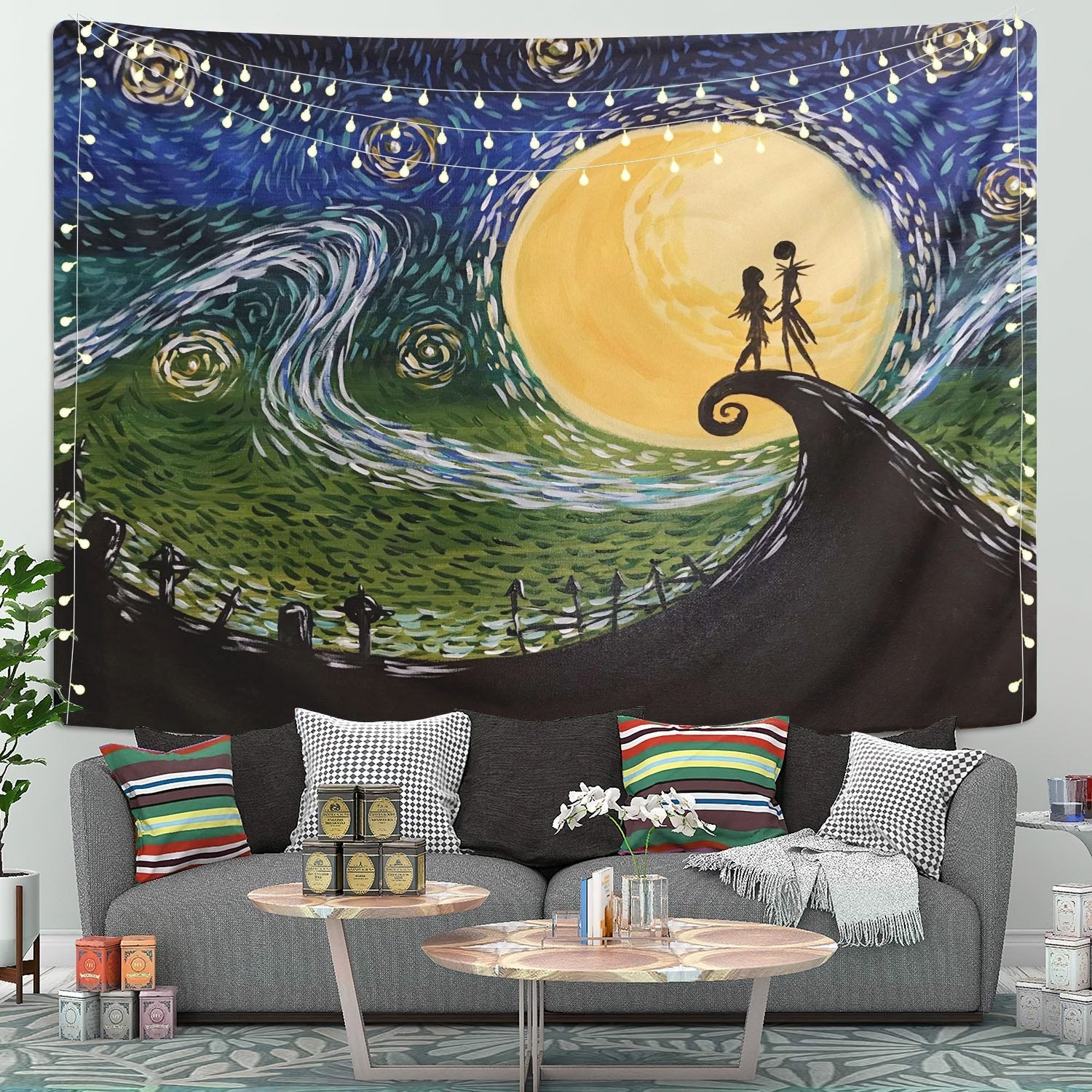 Starry Night Nightmare Before Christmas Tapestry Room Decor Nearkii