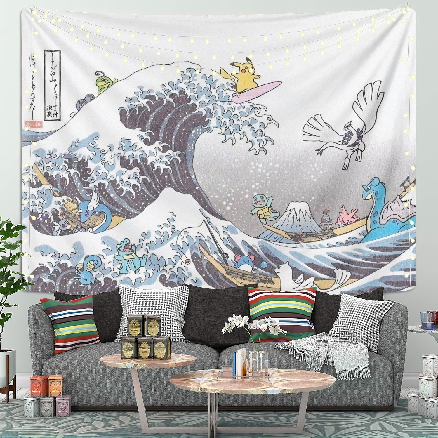 The Great Wave Pokemon Pikachu Tapestry Room Decor Nearkii