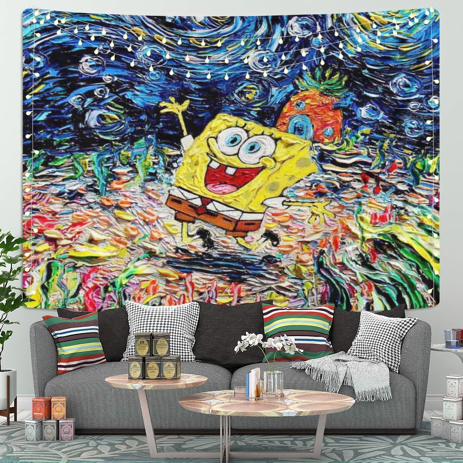 Starry Night SpongeBob Tapestry Room Decor Nearkii