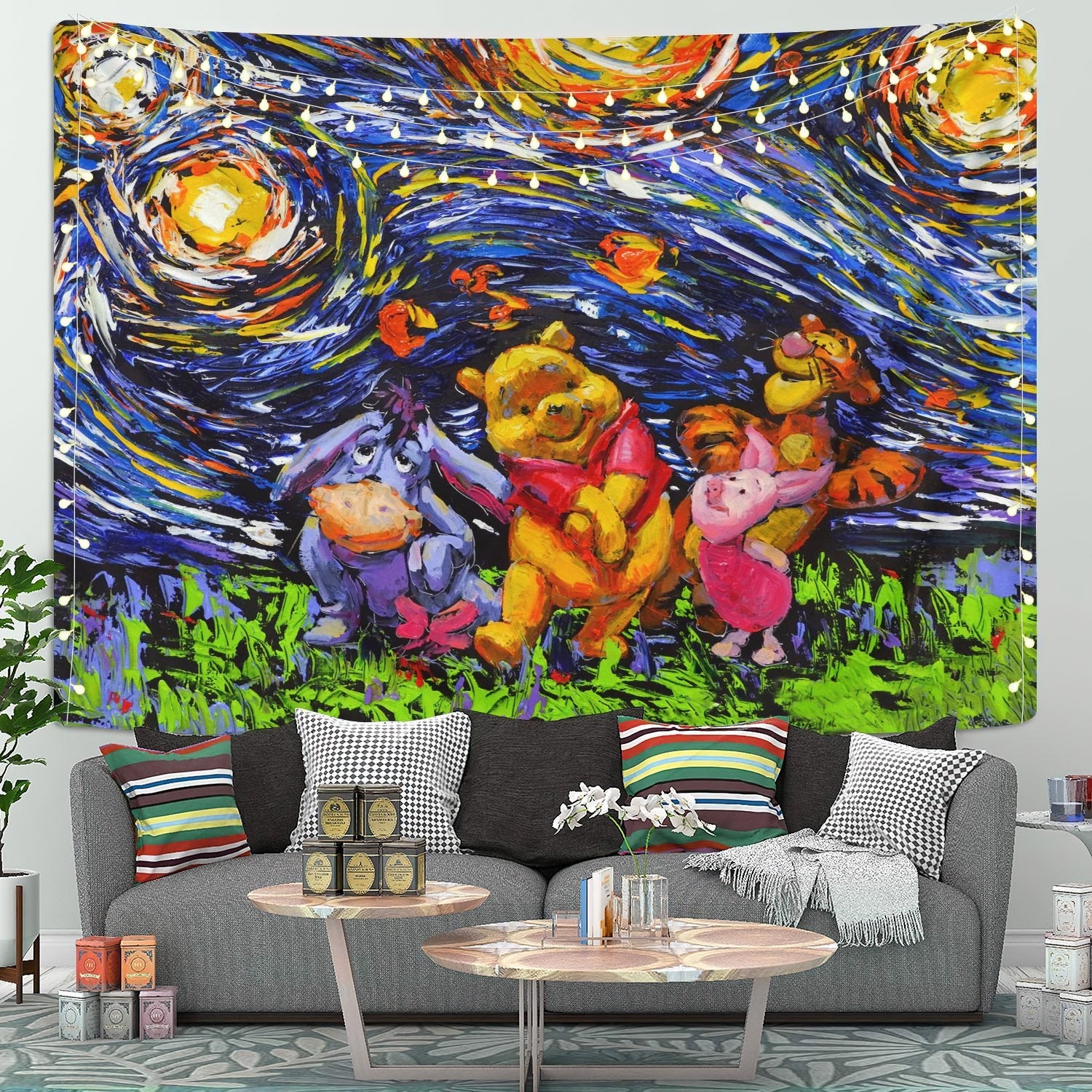 Starry Night Winne The Pooh Tapestry Room Decor Nearkii