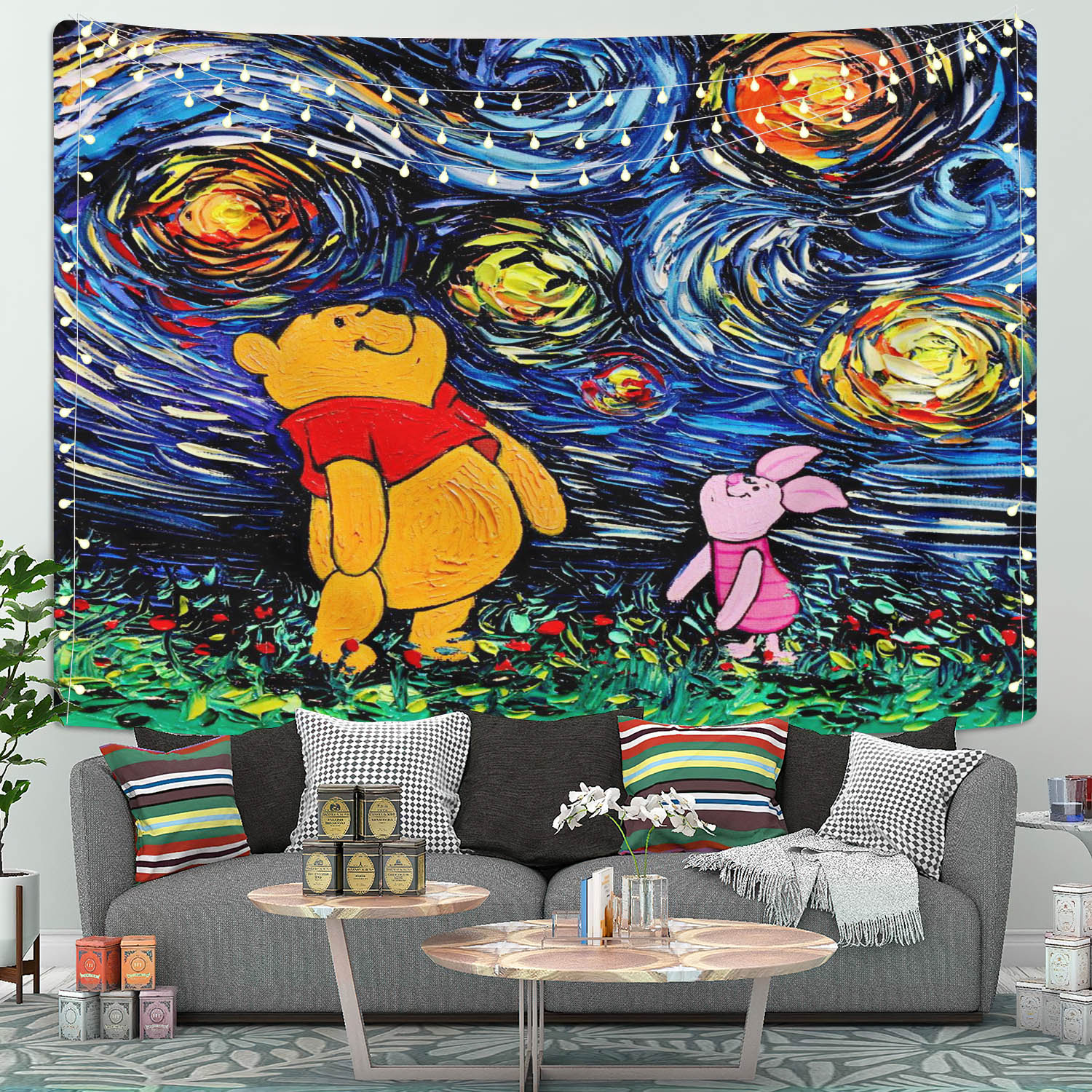 Starry Night Winne The Pooh Tapestry Room Decor Nearkii