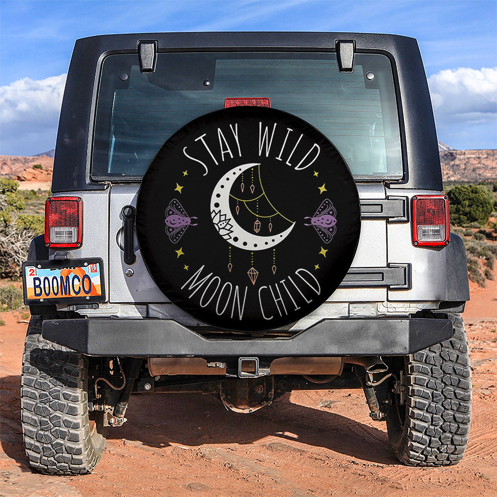 Stay Wild Moon Child Moth Trendy Car Spare Tire Cover Gift For Campers Nearkii