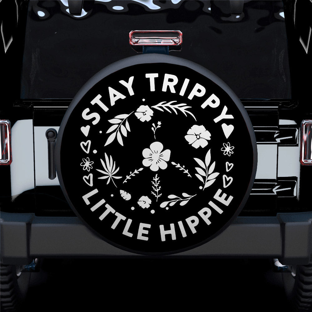 Stay Trippy Little Hippie Floral Peace Sign Car Spare Tire Cover Gift For Campers Nearkii