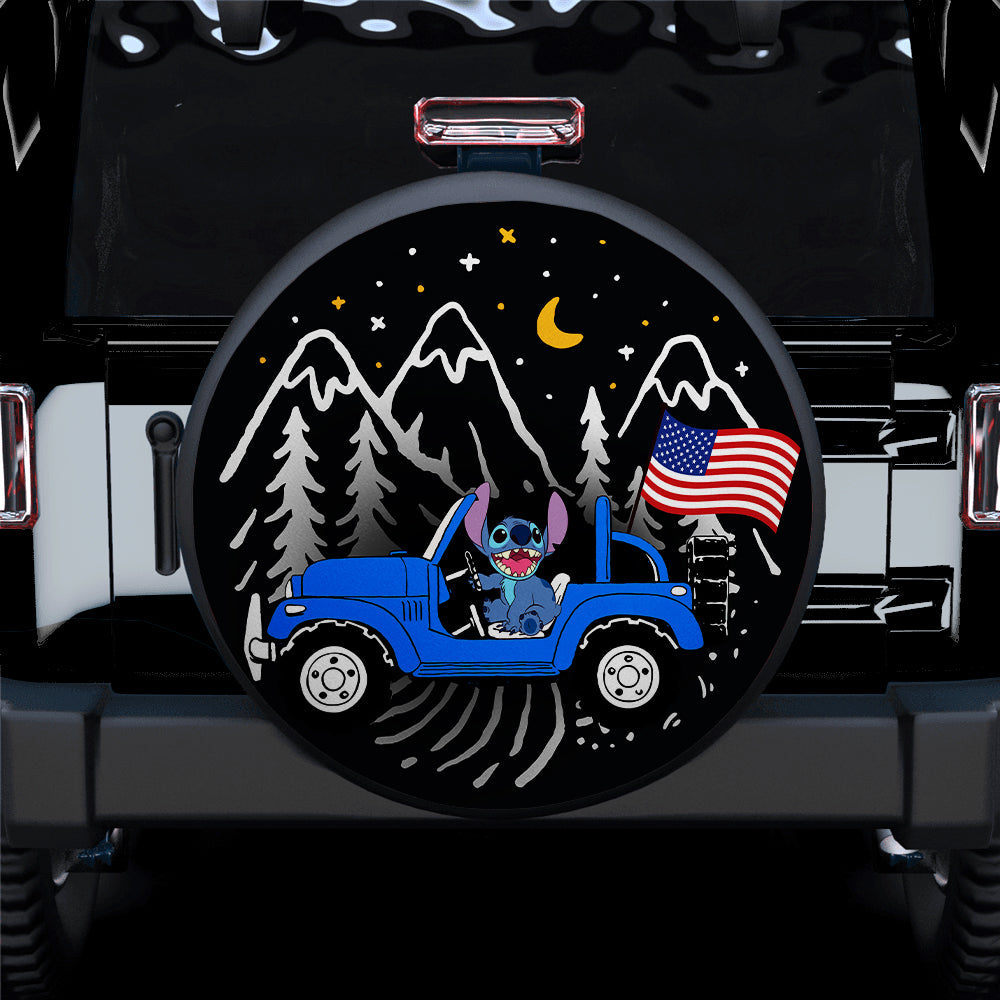 Stitch American Flag Ride Jeep Starry Night Blue Car Spare Tire Covers Gift For Campers Nearkii