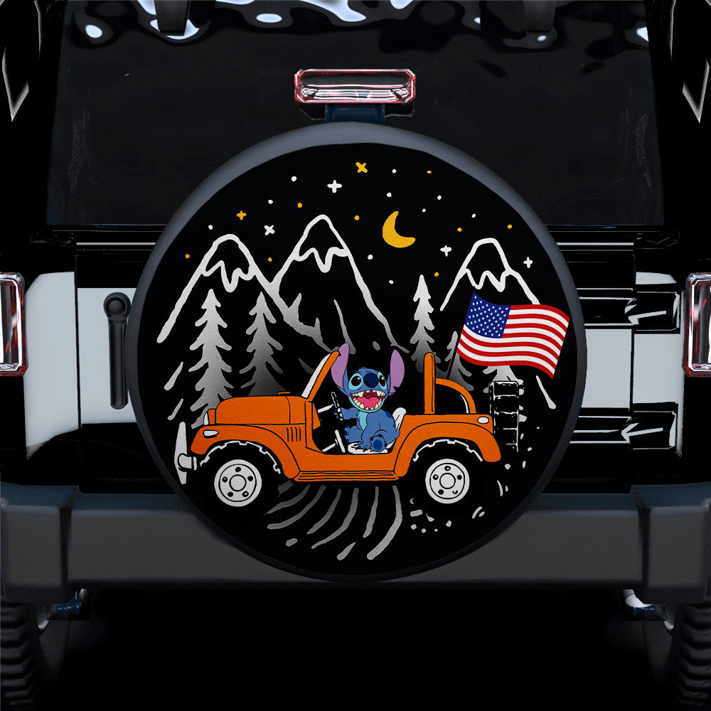 Stitch American Flag Ride Jeep Starry Night Orange Car Spare Tire Covers Gift For Campers Nearkii