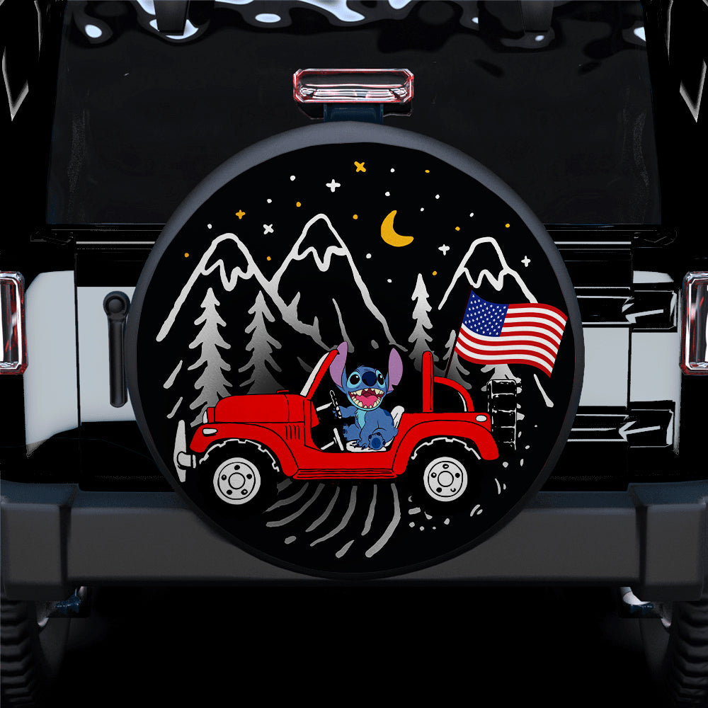 Stitch American Flag Ride Jeep Starry Night Red Car Spare Tire Covers Gift For Campers Nearkii