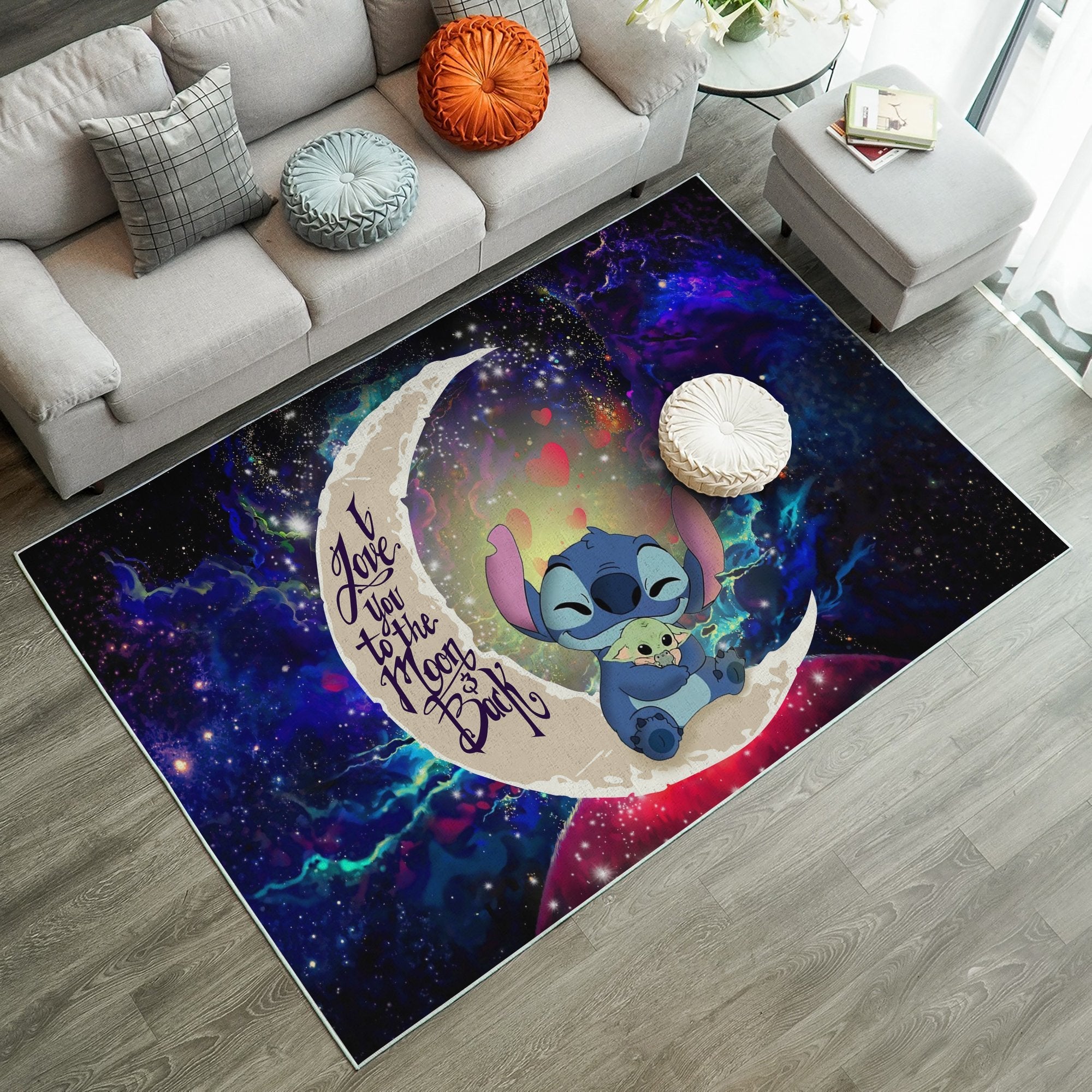 Stitch Hold Baby Yoda Love You To The Moon Galaxy Carpet Rug Home Room Decor Nearkii