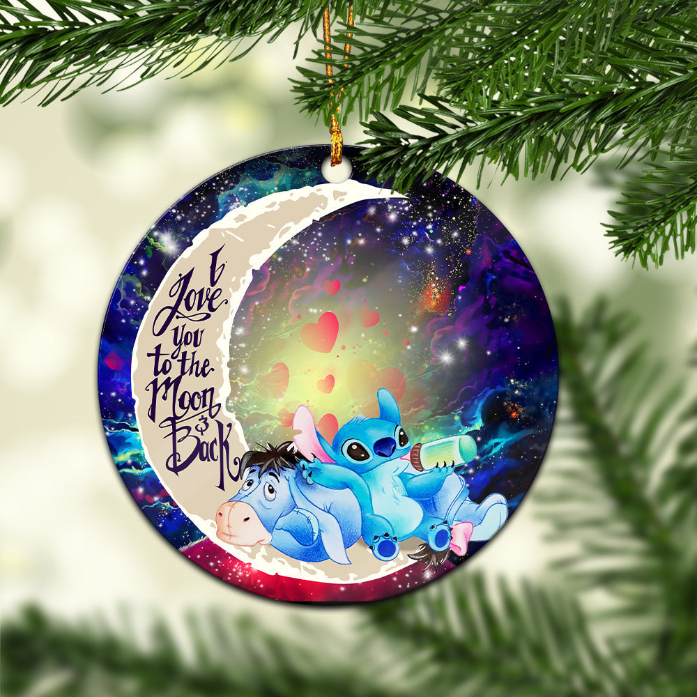 Stitch And Eeyore Couple Love You To The Moon Galaxy Mica Circle Ornament Perfect Gift For Holiday Nearkii