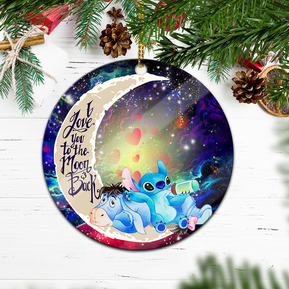 Stitch And Eeyore Couple Love You To The Moon Galaxy Mica Circle Ornament Perfect Gift For Holiday Nearkii