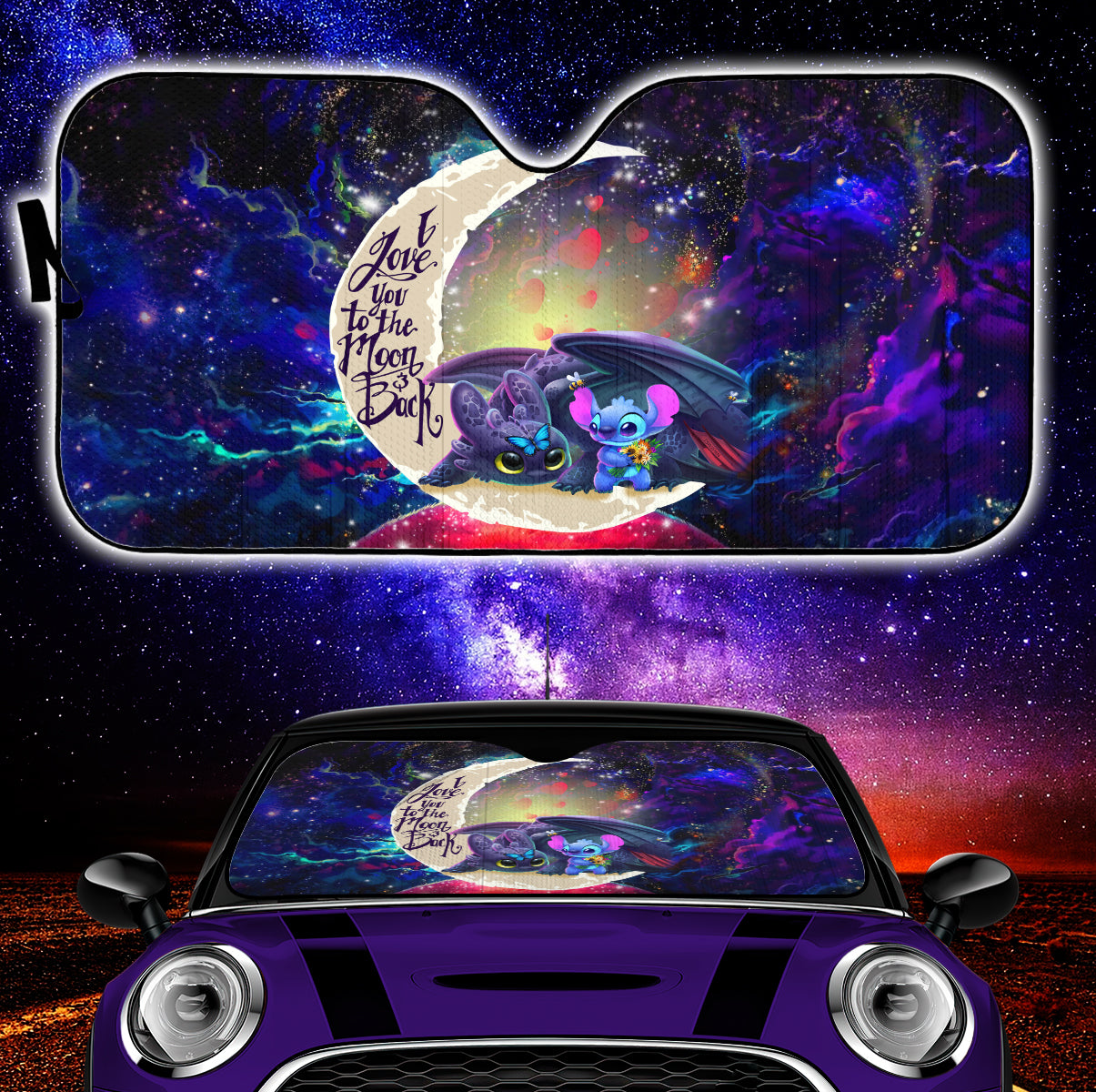 Stitch And Toothless Love You To The Moon Galaxy Car Auto Sunshades Nearkii