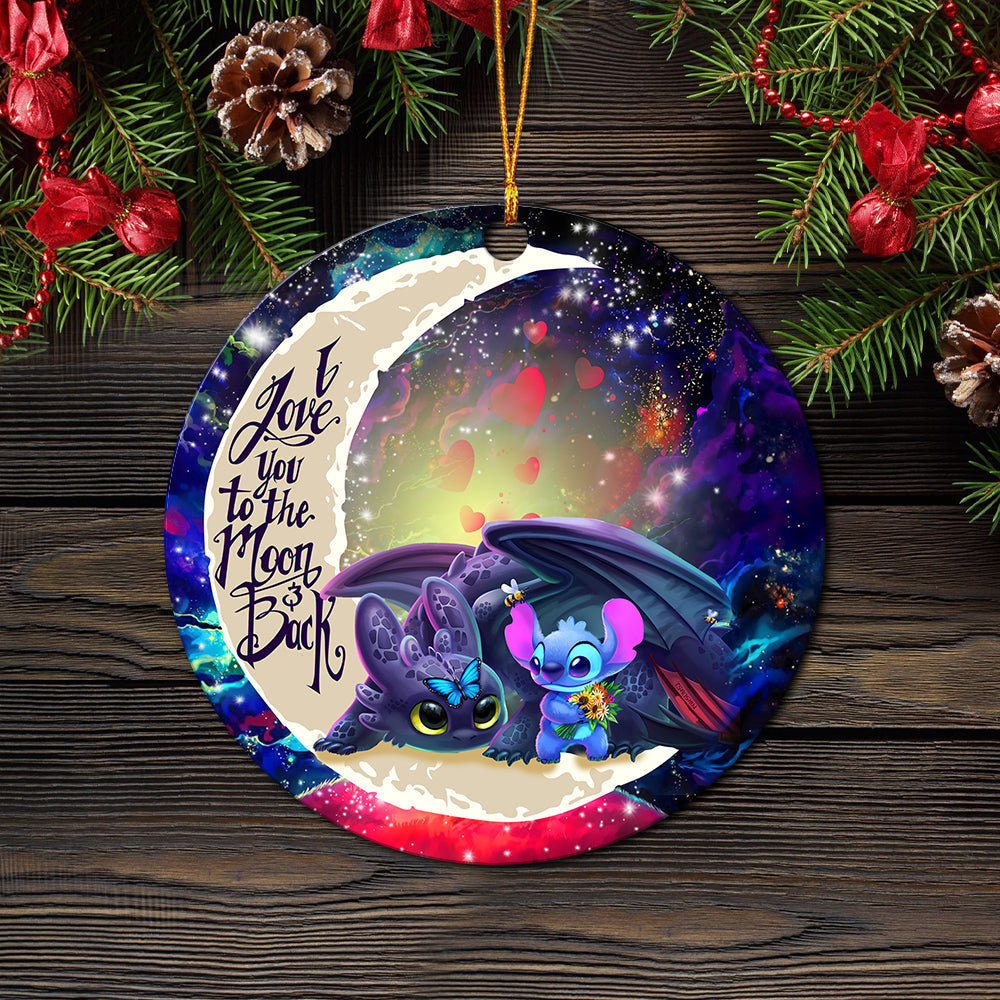 Stitch And Toothless Love You To The Moon Galaxy Mica Circle Ornament Perfect Gift For Holiday Nearkii