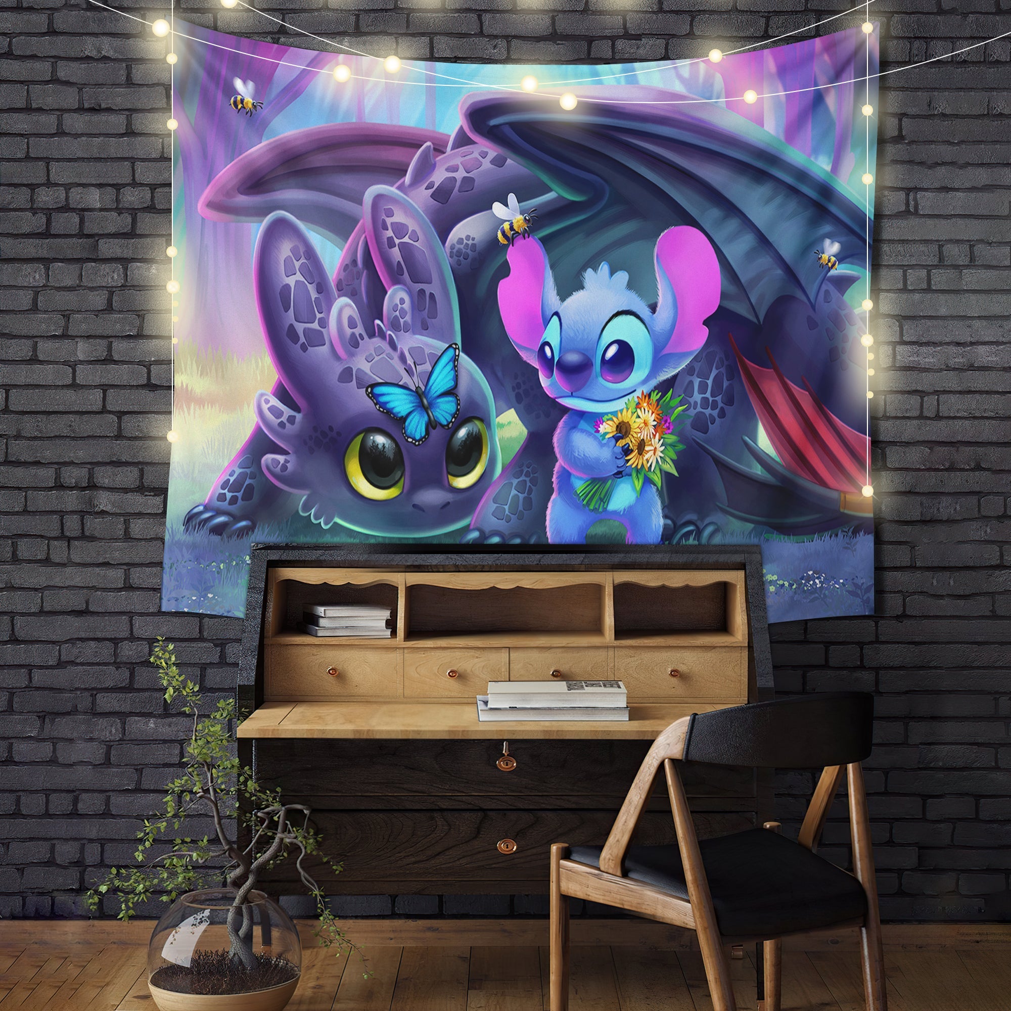 Stitch And Toothless Tapestry Room Decor Nearkii