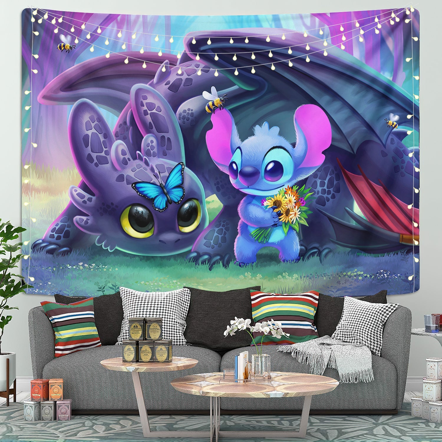 Stitch And Toothless Tapestry Room Decor Nearkii