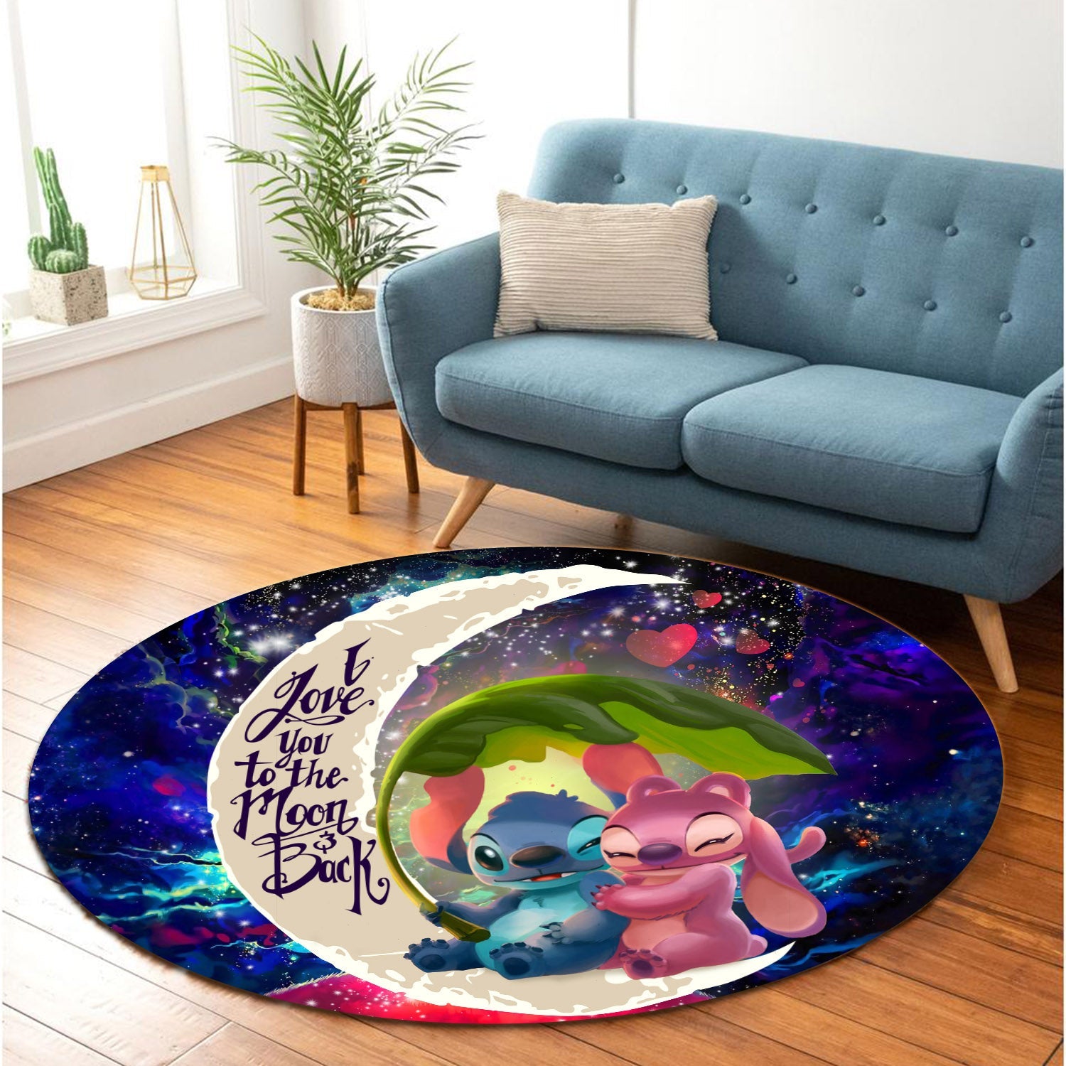 Stitch Angel Love You To The Moon Galaxy Round Carpet Rug Bedroom Livingroom Home Decor Nearkii