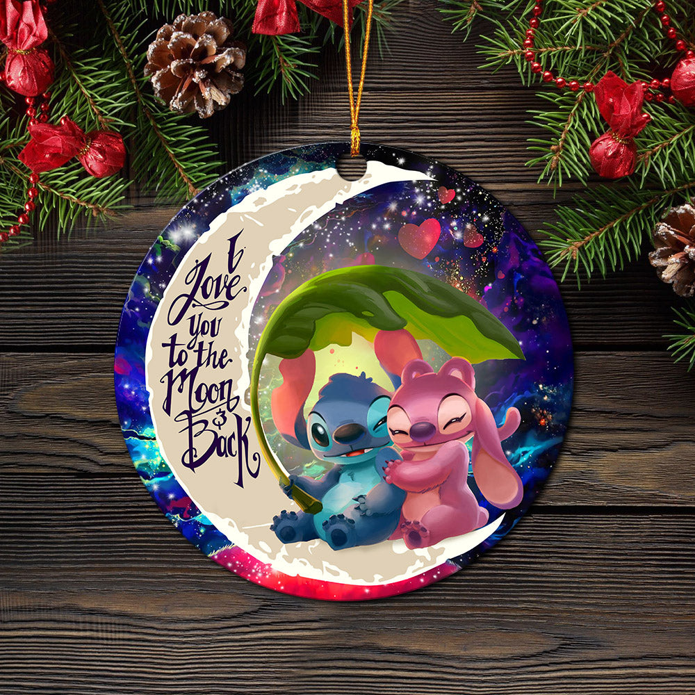 Stitch Angel Love You To The Moon Galaxy Mica Circle Ornament Perfect Gift For Holiday Nearkii