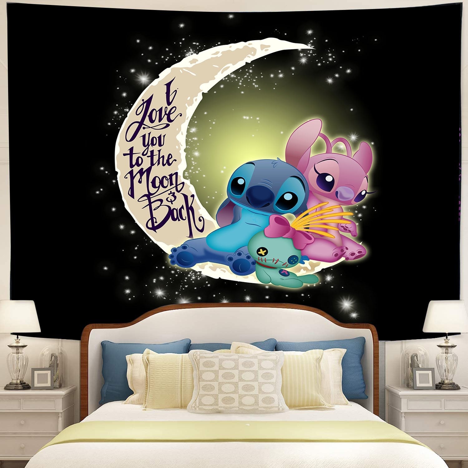 Stitch Couple Love You To The Moon Tapestry Room Decor Nearkii