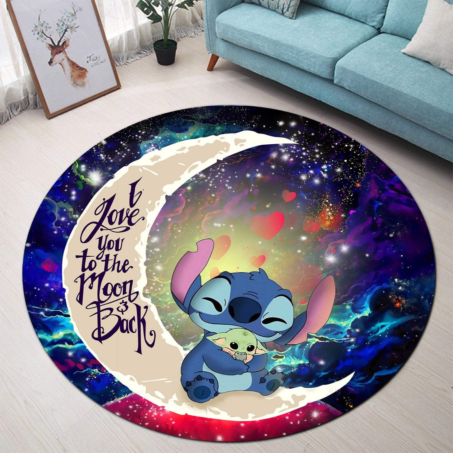 Stitch Hold Baby Yoda Love You To The Moon Galaxy Round Carpet Rug Bedroom Livingroom Home Decor Nearkii